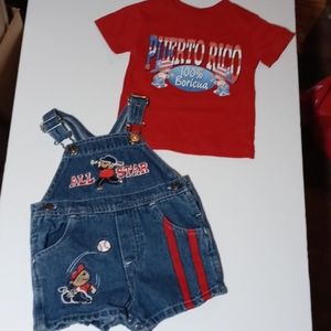 Pre-owned Overall Shorts and Red Tee 3-6 Months